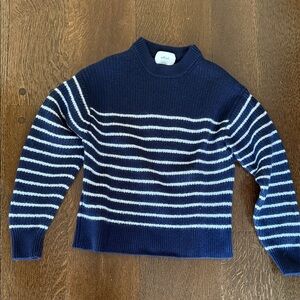 Aritzia Wilfred Striped Navy and White Knit Sweater 100% wool